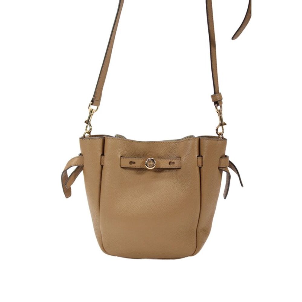 Tory Burch Womens Leather Romy Bucket Magnet Closure Handbag Brown